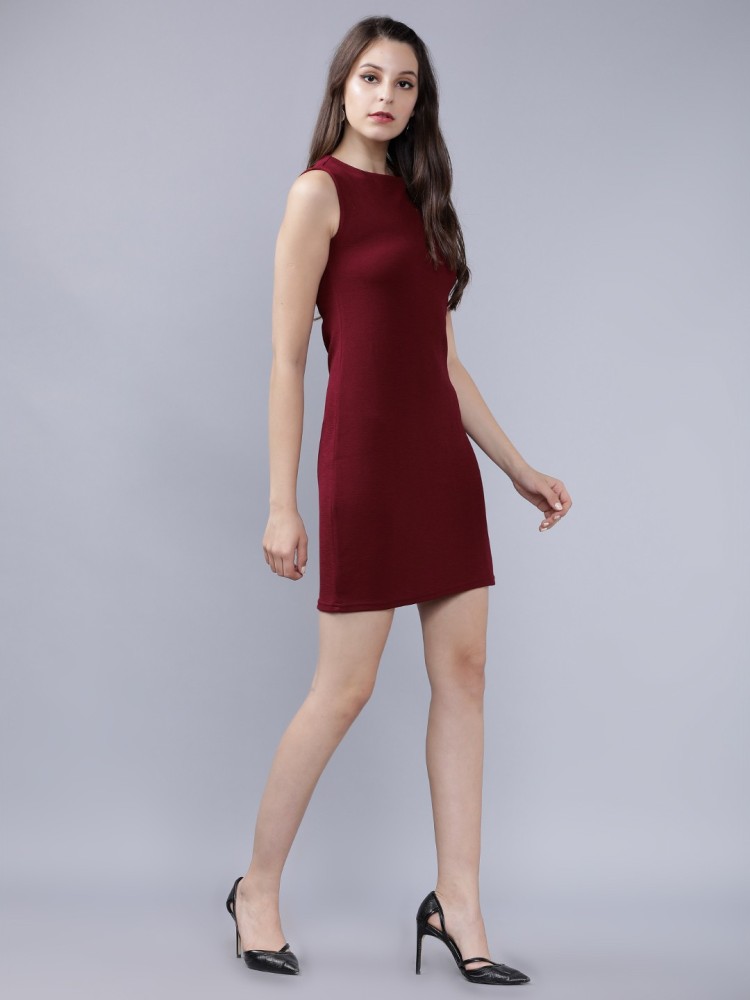 Buy Tokyo Talkies Red Solid Straight Bodycon Dress for Women