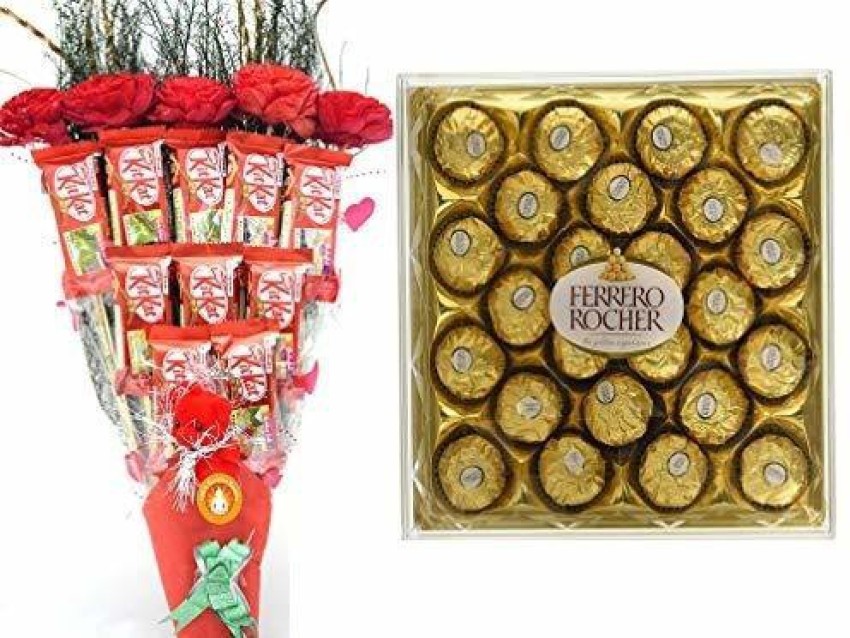 Holy Krishna Nestle Kitkat Chocolate Pack of 6 + Ferrero Rocher (Pack of 24  Pieces), 300 gm with Soft Toy & Message Card + Laxmi ATM Card (All Items As  Shown in