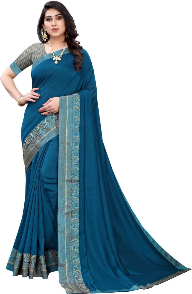 Buy SAARA Solid/Plain Bollywood Silk Blend Blue Sarees Online @ Best Price  In India