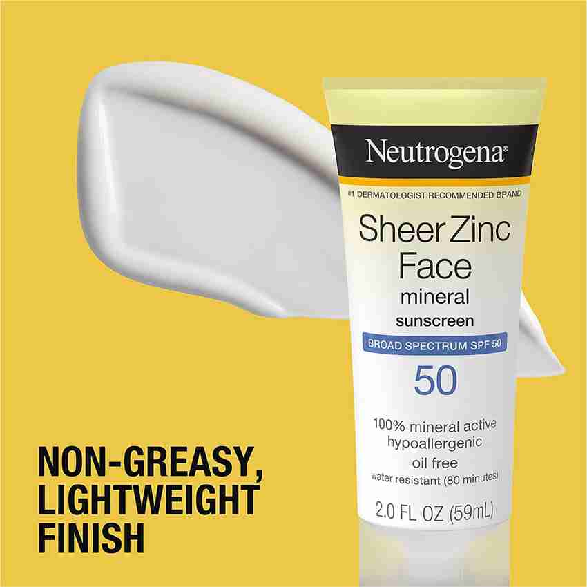 NEUTROGENA Sunscreen SPF 50 Sheer Zinc Face Mineral Face Mineral Sunscreen Broad Spectrum Oil Free 2 fl. Oz Price in India Buy NEUTROGENA Sunscreen SPF 50 Sheer Zinc Face