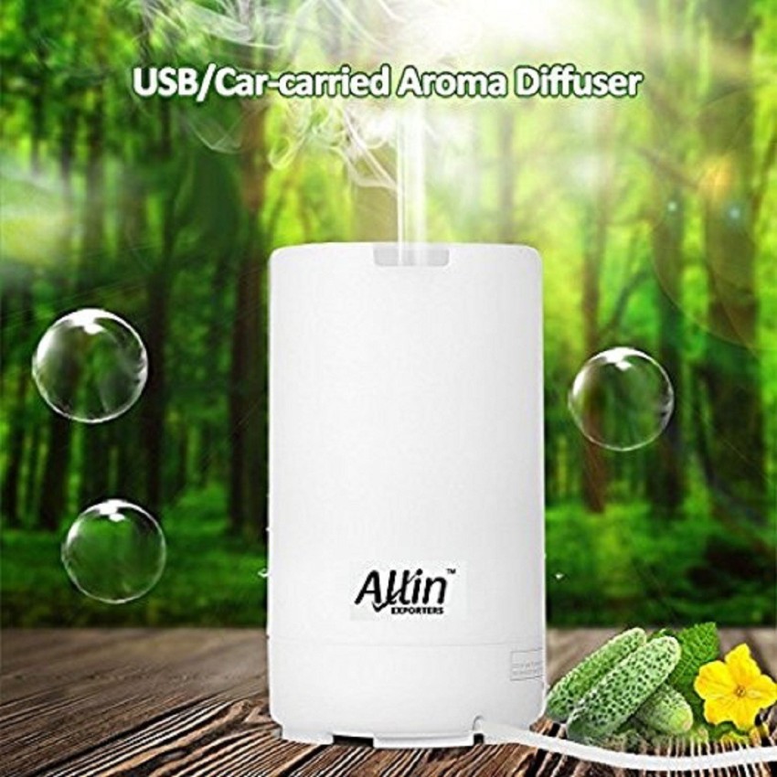 Allin Exporters USB Mini Humidifier Essential Oil Aroma Diffuser for Car,  SUVs and Small Rooms Cool Mist Air Refresher with 7 LED Colors (42 ml,  Random Colors)
