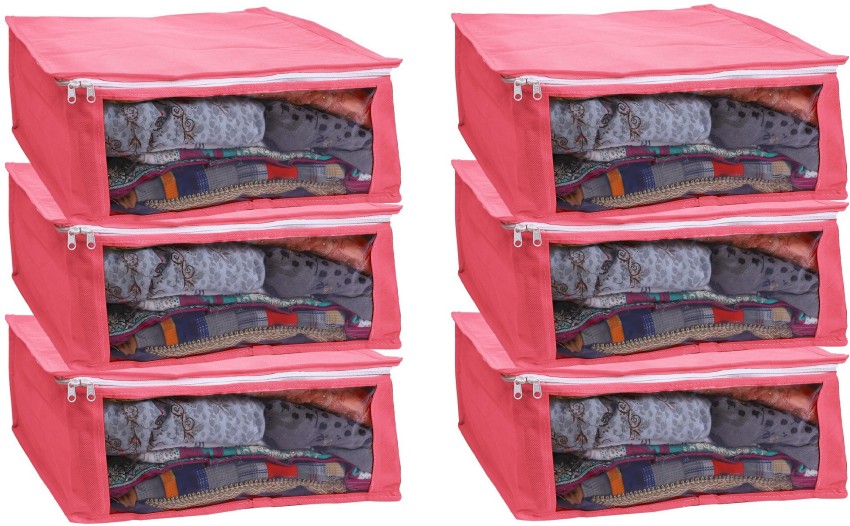 single saree packing cover set of 6 Foldable Clothes Storage Bag cover/  Wardrobe Organizer Non woven