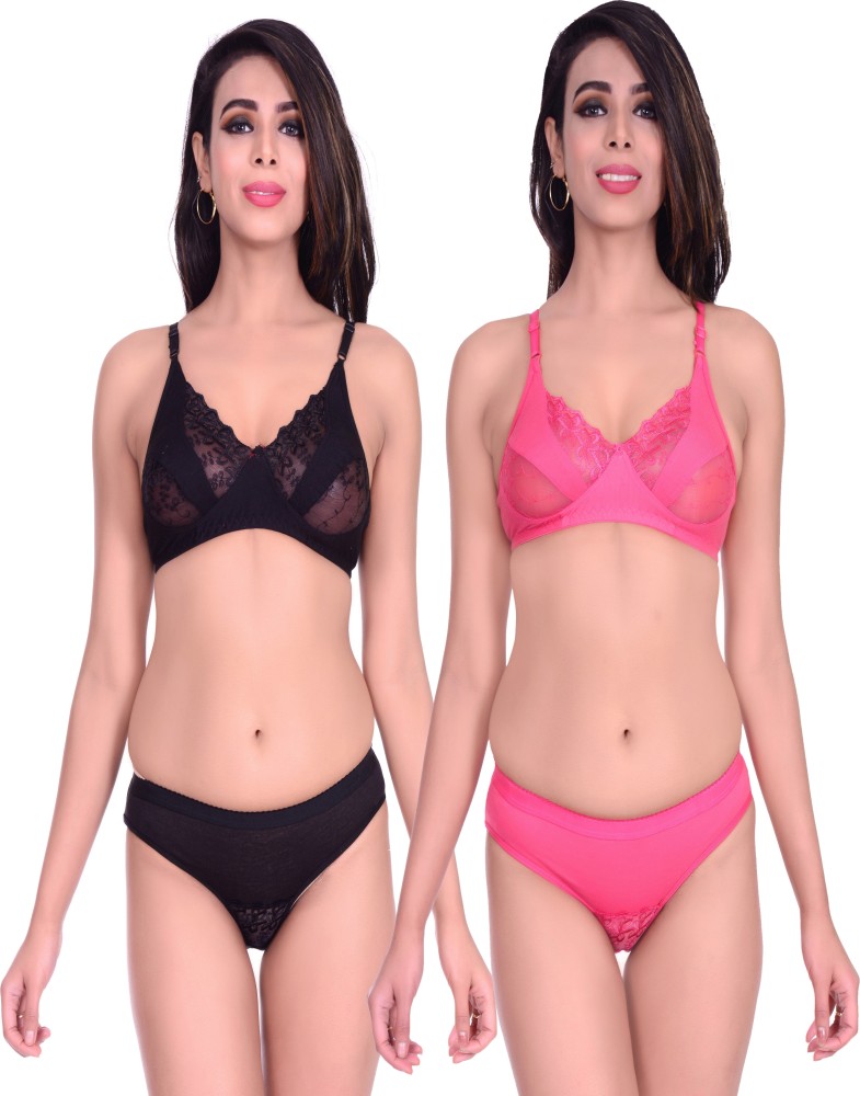 Buy Bra & Panty Set Solid Black Lingerie Set Online at Best Prices