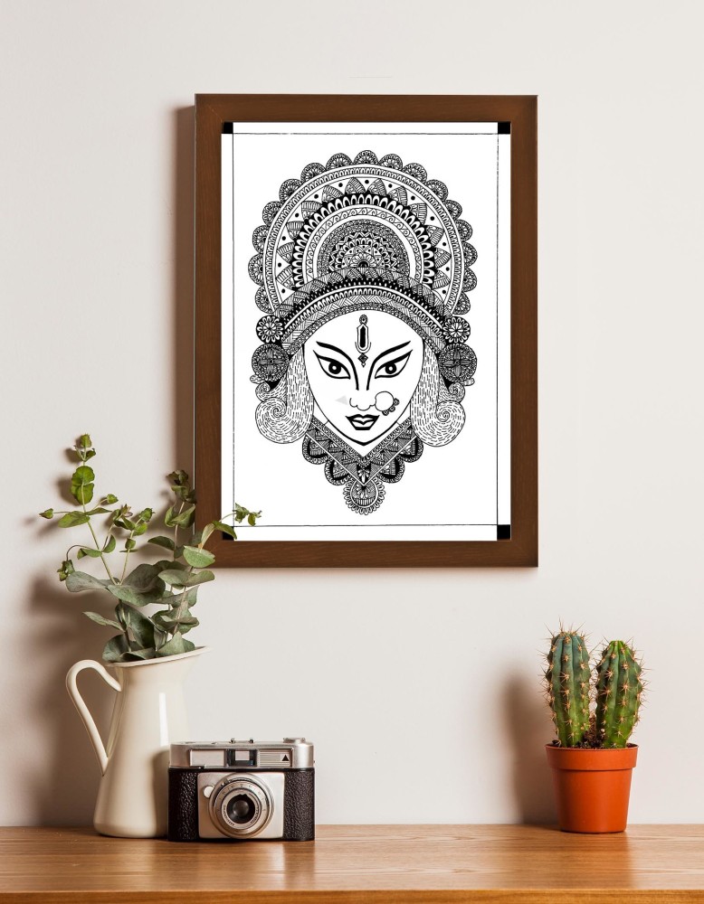 Image of Sketch Of Goddess Durga Matha Or Chamundi Closeup Face Editable  Outline Illustration-WK264054-Picxy