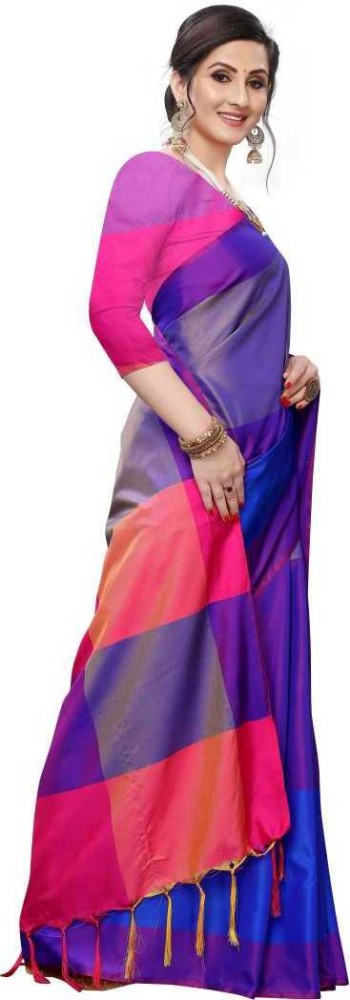 Buy SAYAN CREATION Color Block Bollywood Pure Cotton Multicolor Sarees  Online @ Best Price In India