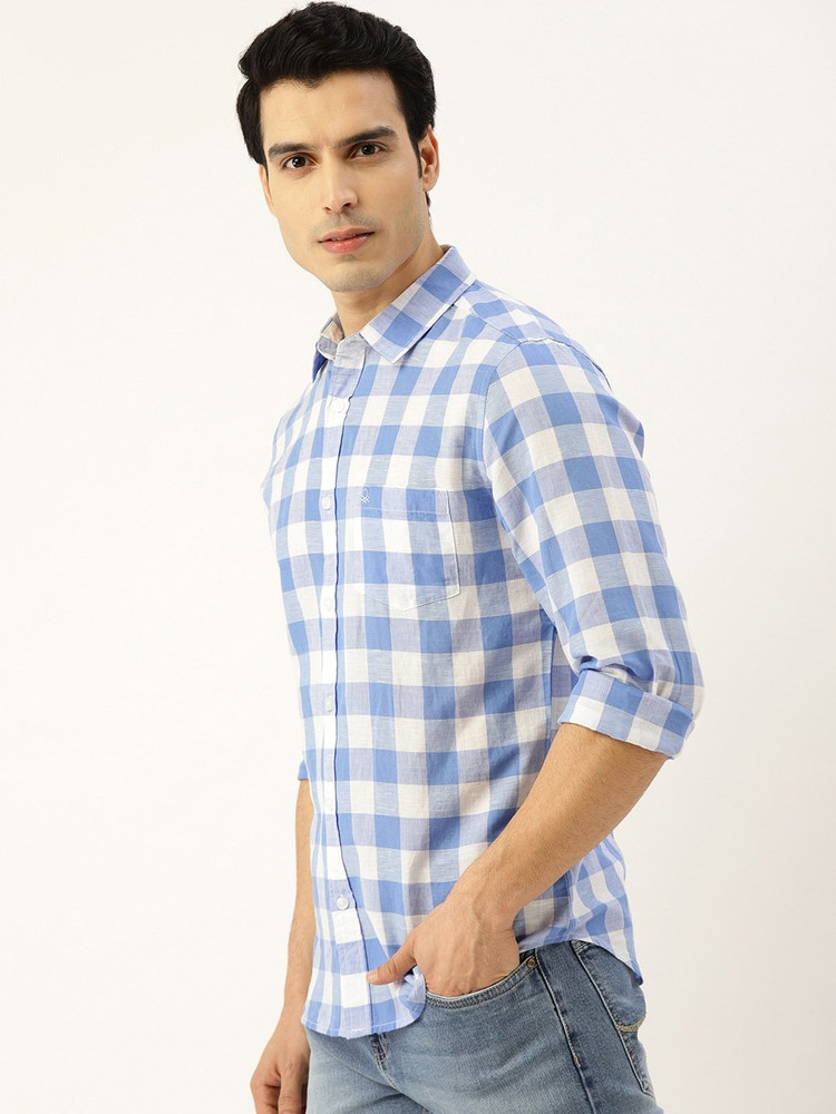 United Colors of Benetton Men Checkered Casual Blue Shirt Buy