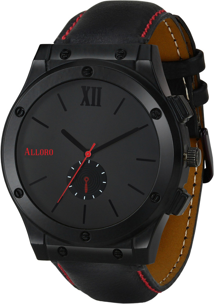 Alloro Black Dial Red Hands Men s and Boy s Watch For Men Black Leather Strap Black Dial Red Hands Men s and Boy s Watch For Men Black Leather Strap