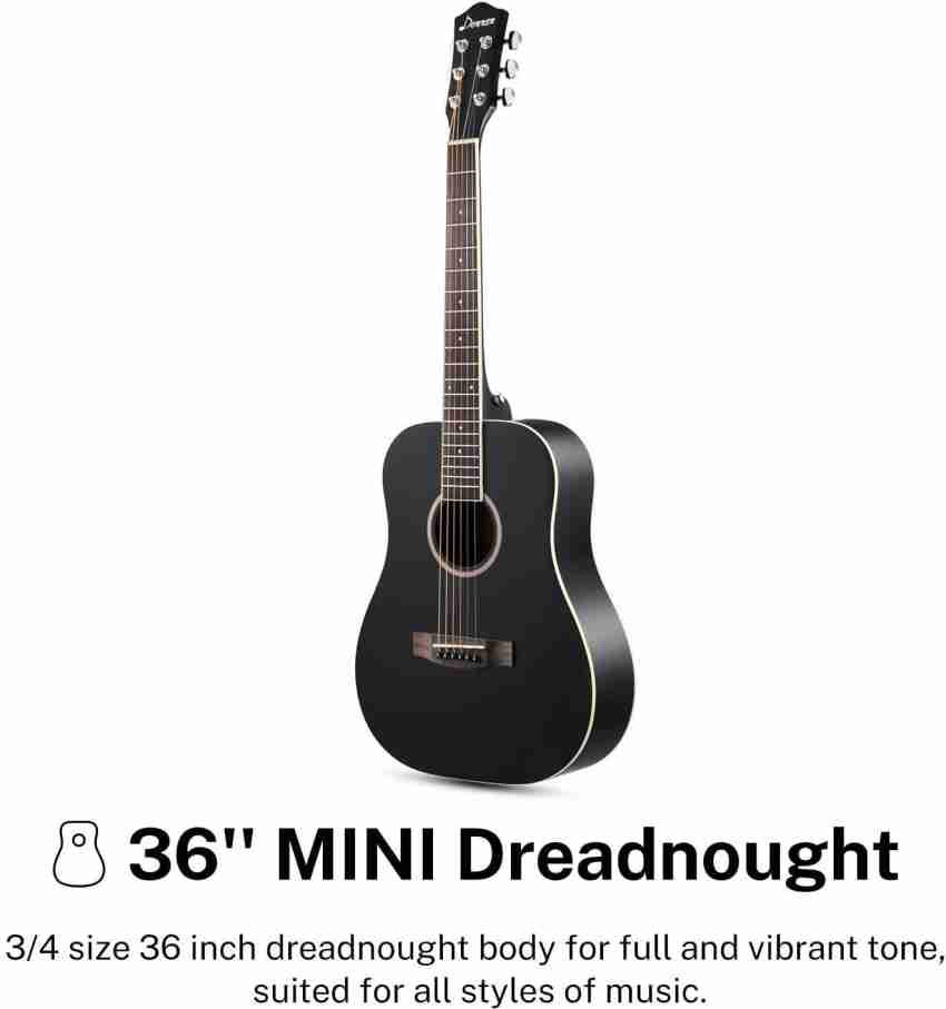 Donner 36'' Dreadnought Acoustic Guitar 3/4 Size Black Guitar Bundle  Package Kit for Beginner Kid Teen Student Adult Travel, Spruce Wood With  Gig Bag Capo Tuner Strap String Guitar Picks DAG-1MB Acoustic