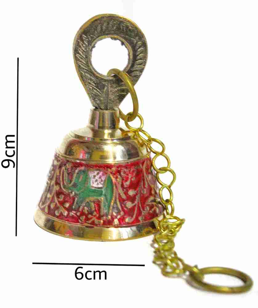 Set of 2 Brass Wall Hanging Bells Home Temple 3 x 4 Inch- Chain