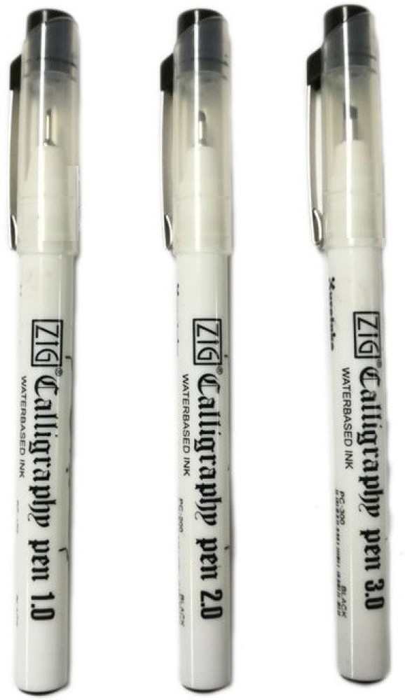 Zig Oblique Tip 1mm, 2mm, 3mm Black Ink Pens for Calligraphy