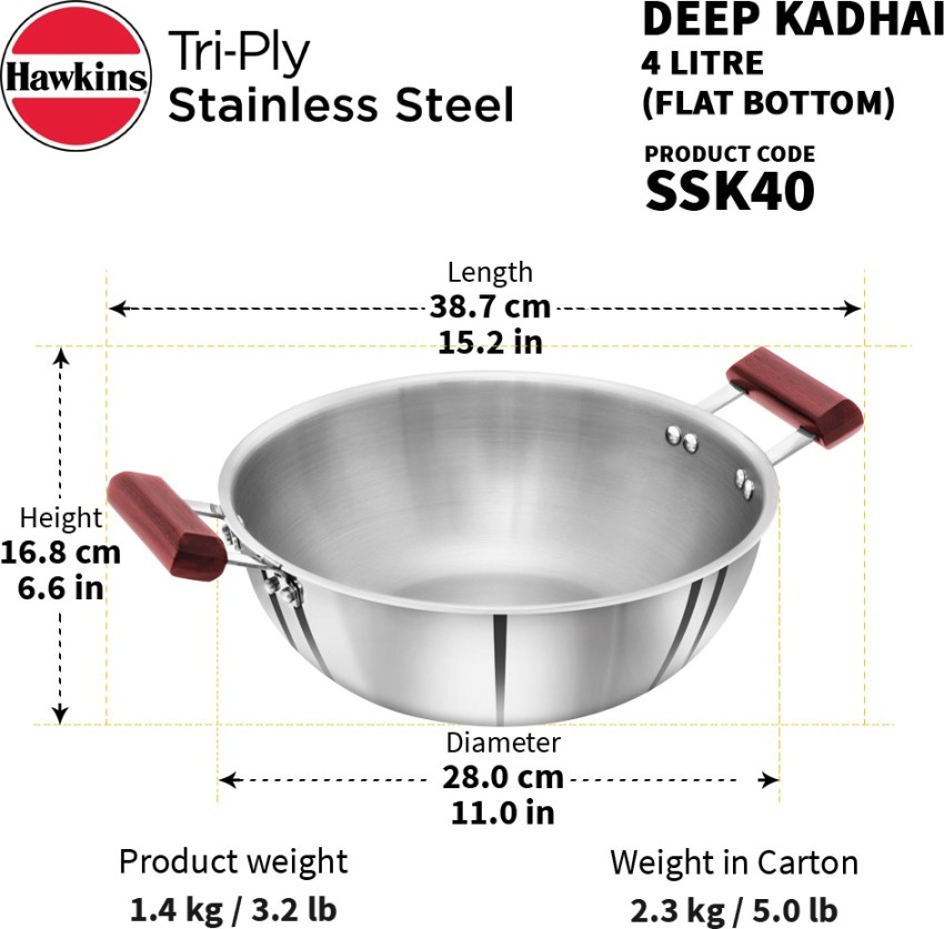 Hawkins Tri-Ply Stainless Steel Deep-Fry Pan with Glass Lid Silver (SSD15G) - 1.5 L