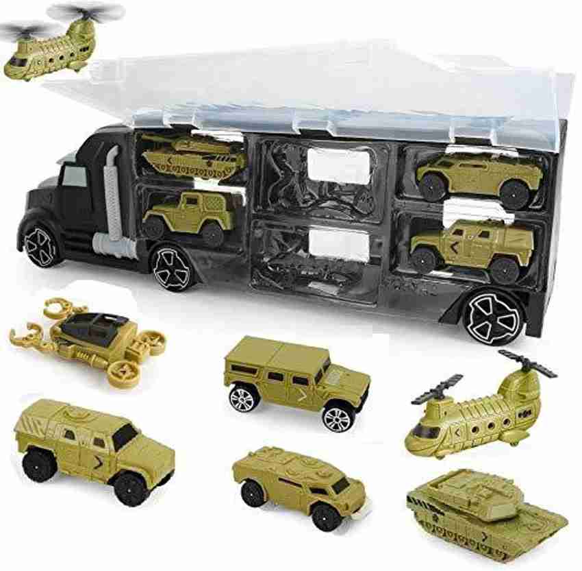 ToysBhoomi 6 in 1 army transport car carrier truck toys,military vehicle  die-cast toy trucks for kids boys and girls-Beige - 6 in 1 army transport  car carrier truck toys,military vehicle die-cast toy
