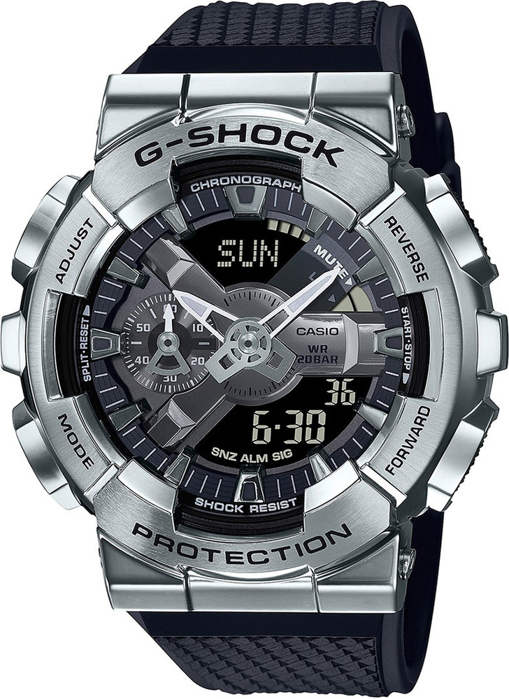 CASIO GM-110-1ADR G-SHOCK Silver Dial Black Resin Strap Analog  
