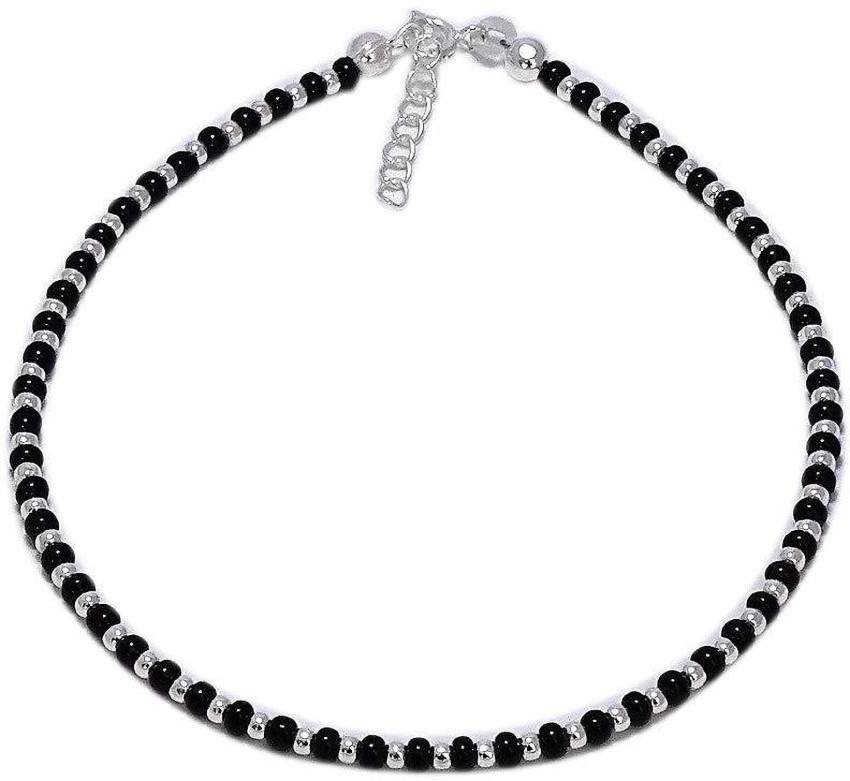 Indian Traditional Black & White Beads Stretchable Nazariya For Kids