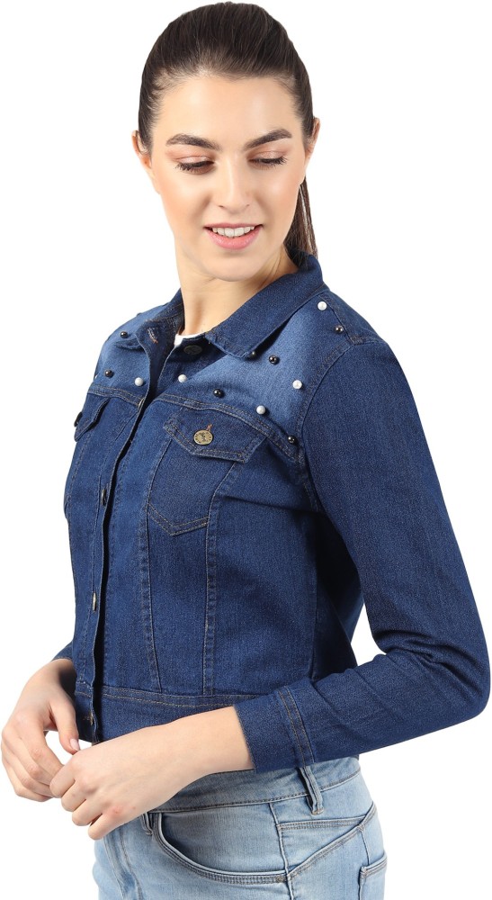 SKYLER FASHION 3/4th Sleeve Washed, Embellished Women Denim Jacket - Buy  SKYLER FASHION 3/4th Sleeve Washed, Embellished Women Denim Jacket Online  at Best Prices in India