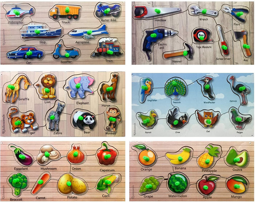 Wooden puzzles with online knobs for toddlers