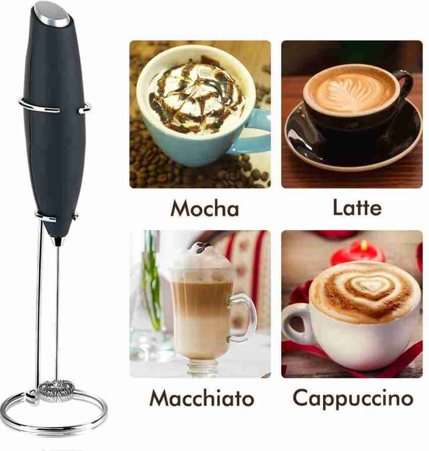 Milk Frother USB Rechargeable Foam Maker for Lattes - Whisk Drink Mixer for Coffee, Mini Foamer for Cappuccino, Frappe, Matcha, Hot Chocolate - Black