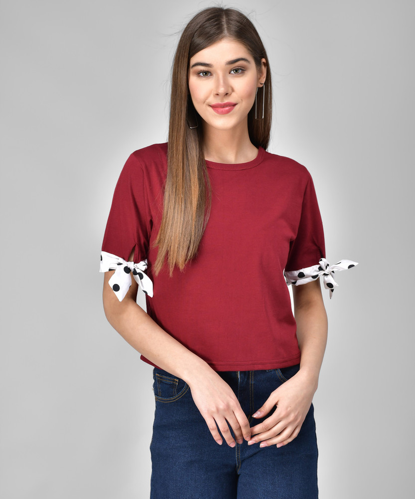 Raabta maroon off shoulder top with printed straps store