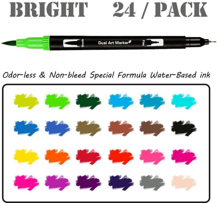 Dual Brush Pen Art Markers, Bright, 6-Pack