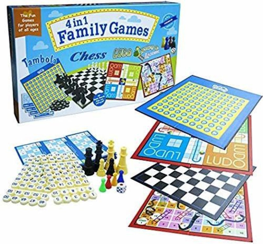 Ekta 4 in 1 Family Strategy Board Games | Tambola, Chess, Ludo and Snakes &  Ladders Educational Family Games | Fun & Strategy Games Party & Fun Games
