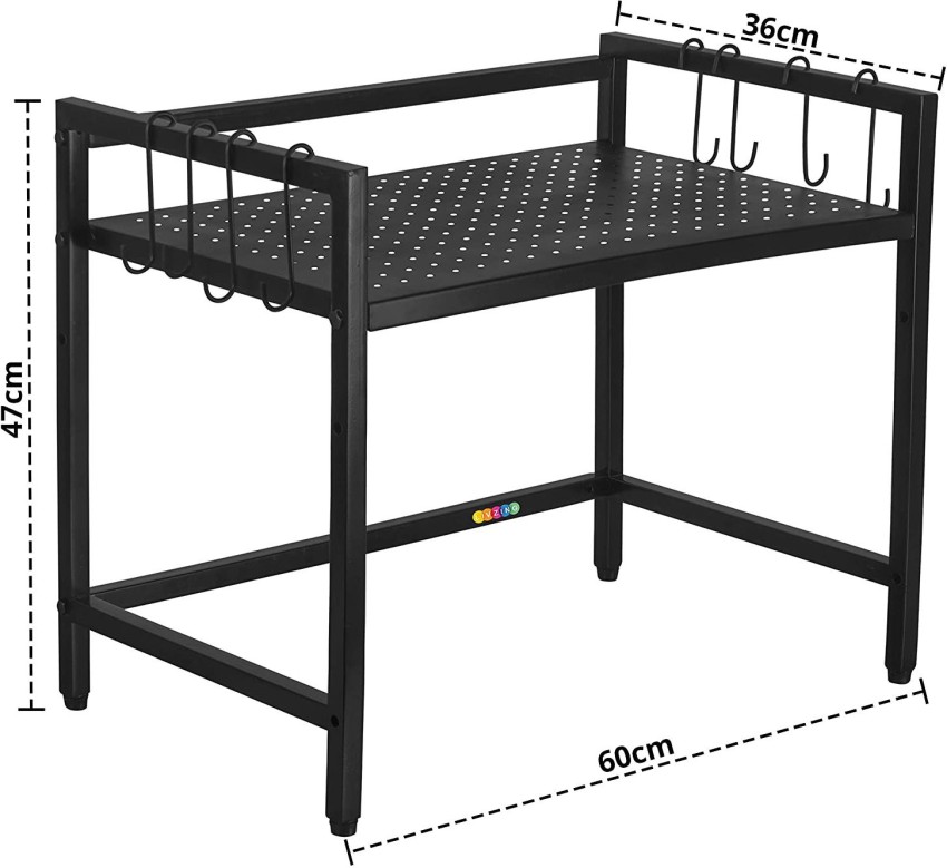 Mind Reader Microwave Shelf Counter Unit with Hooks - Black