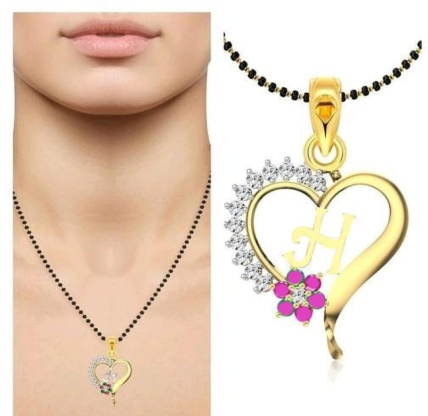 ROFARWORD Heart Shape Alphabet Initial Letter H American Diamond studded Pendant Locket with Chain Gold Plated Stylish Fancy Latest Design Collection Fashion Jewellery for Women Girls Boys and men Gol...