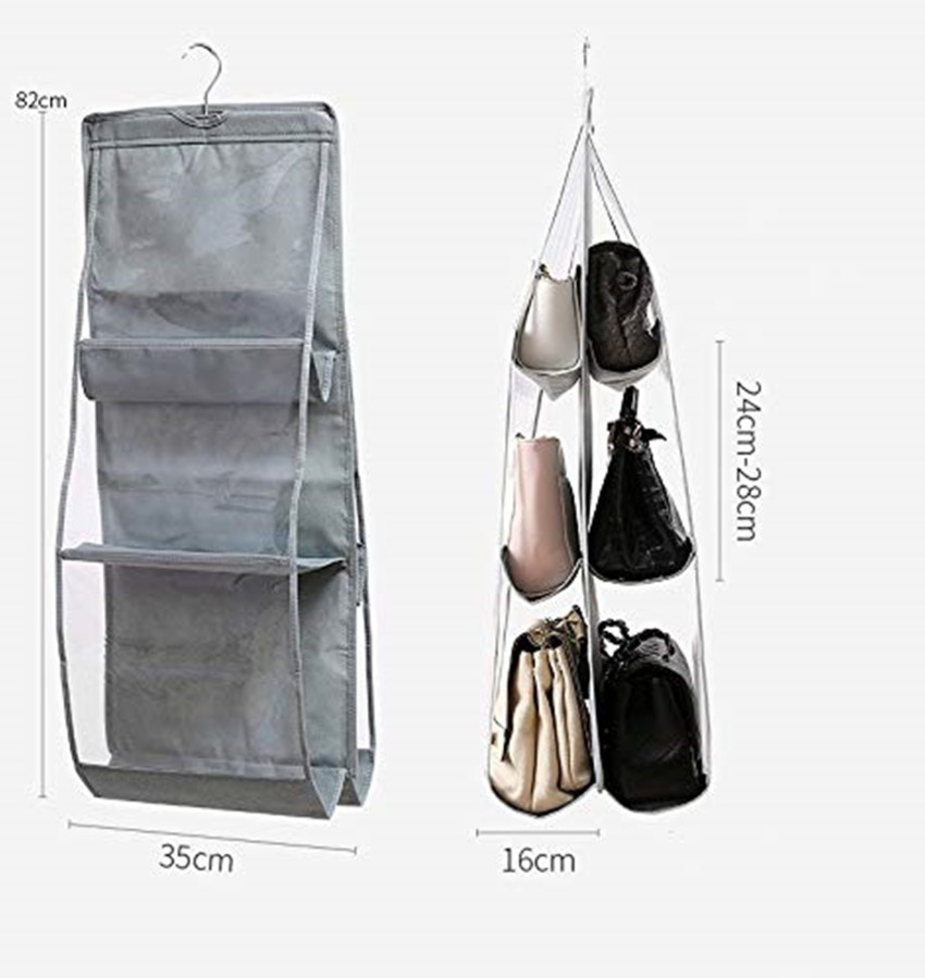 geetacreation 6 Pocket PVC Storage Bag Organizer Hanging Bags Closet  Organizer Wardrobe Rack Hangers Holder for Fashion Handbag Purse Pouch  (Pink) Pink - Price in India