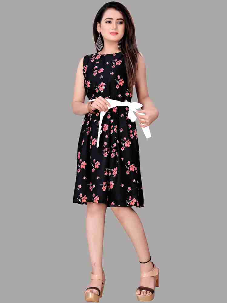 INEZAA Women A line Pink Black Dress Buy INEZAA Women A line