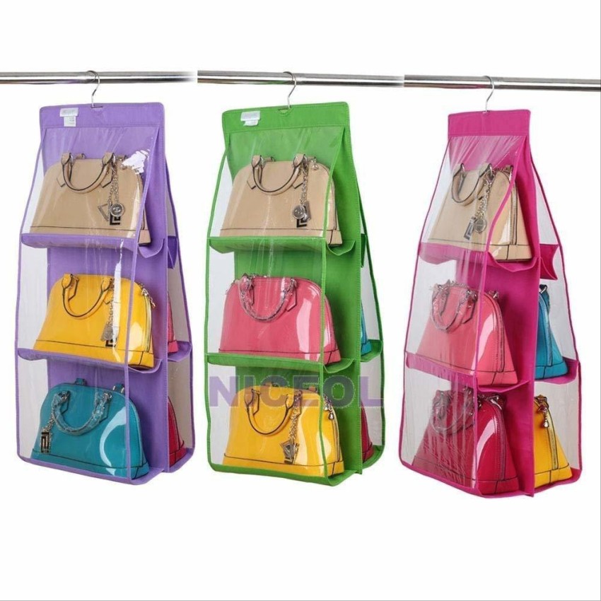 geetacreation 6 Pocket PVC Storage Bag Organizer Hanging Bags Closet  Organizer Wardrobe Rack Hangers Holder for Fashion Handbag Purse Pouch  (Pink) Pink - Price in India