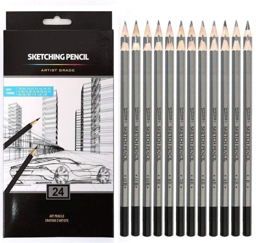 Definite Art Professional Drawing Sketching Pencil Set;  Artist Grade Degree Pencils- 14B, 12B, 11B, 10B, 9B, 8B, 7B, 6B, 5B, 4B,  3B, 2B, B, F, HB, H, 2H, 3H, 4H