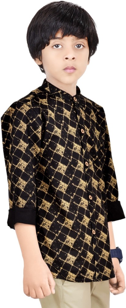 MOHINI CREATION Boys Printed Casual Gold, Black Shirt - Buy MOHINI CREATION  Boys Printed Casual Gold, Black Shirt Online at Best Prices in India