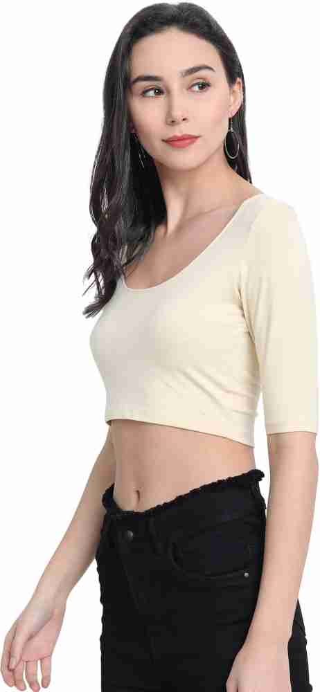 V Star Casual Half Sleeve Solid Women Beige Top - Buy V Star Casual Half  Sleeve Solid Women Beige Top Online at Best Prices in India