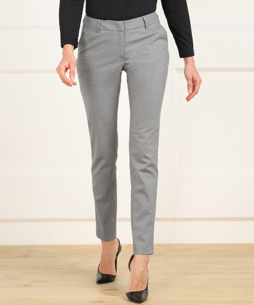 Buy Grey Mid Rise Slim Trousers Online In India