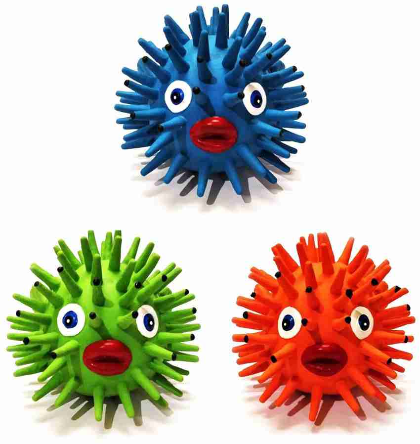 Puffer Fish Squeak Dog Chew Toy for Medium & Large Dogs With  All-Natural Rubber