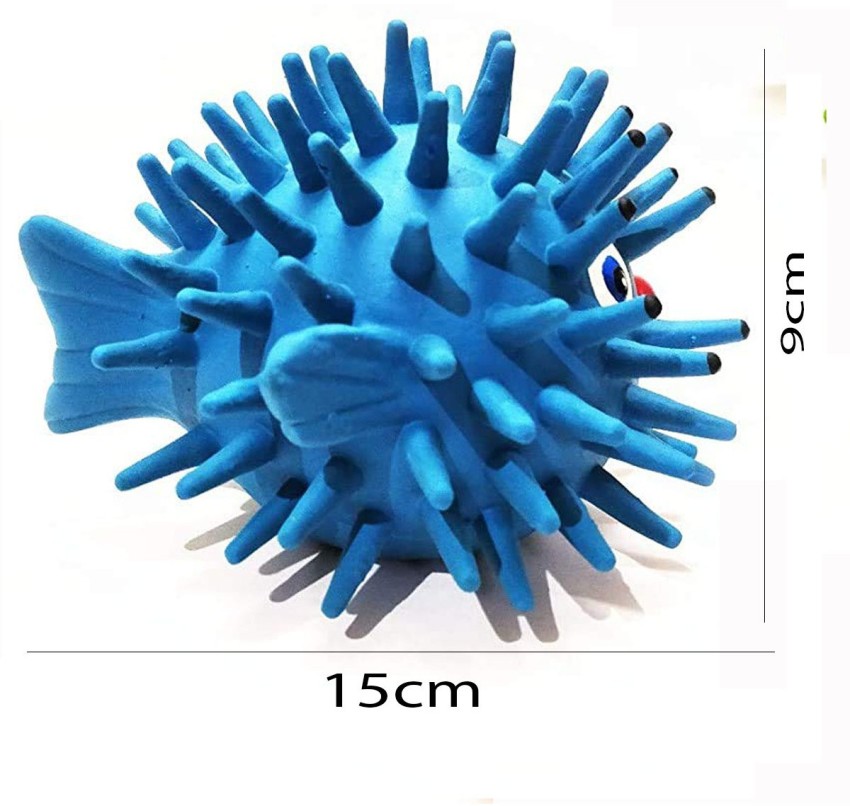 Puffer Fish Squeak Dog Chew Toy for Medium & Large Dogs With  All-Natural Rubber
