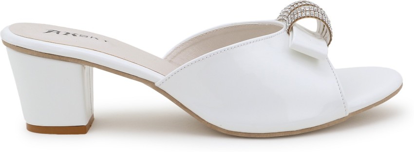 White slide discount sandals with heels