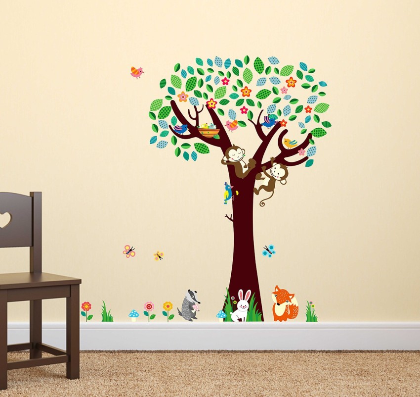 Buy Wallzone Multicolor Vinyl, Pvc Kids Colorful Tree Removable