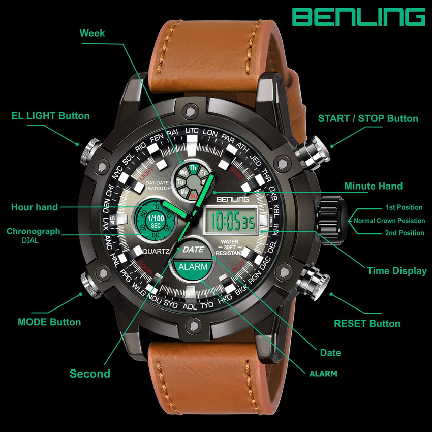 Benling 1005 Analog Digital Sports Watch For Men s Sports Formal