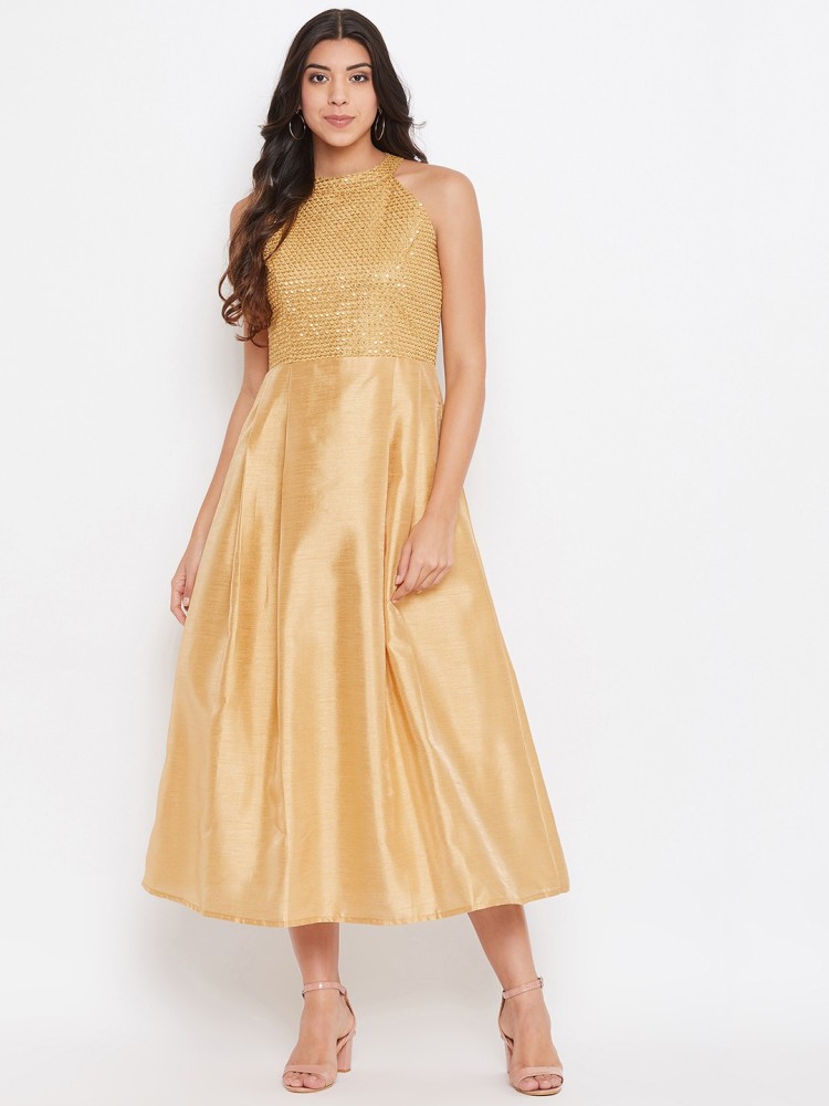 HELLO DESIGN Women A line Gold Dress Buy HELLO DESIGN Women A line Gold Dress Online at Best Prices in India Flipkart