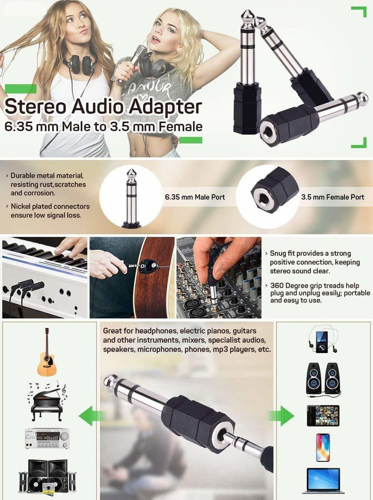 Darahs 6.35 mm Audio Stereo Plug to 3.5 mm Stereo Headphone Jack