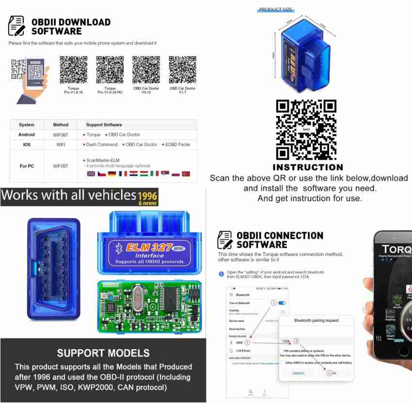 Buy ELM327 OBD2 Bluetooth interface Car Scanner V 1.5 Online at Best Price