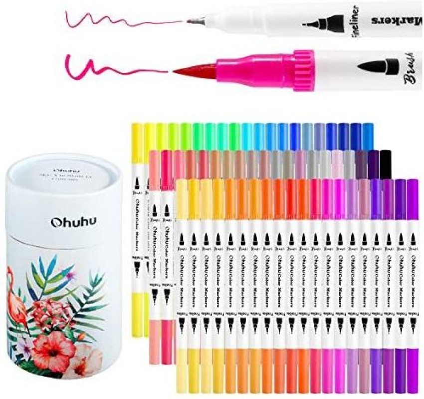 48 Colors Alcohol Brush Markers, Ohuhu Double Tipped ( Brush & Fine Tip )  Sketch Markers for Kids, Artist Art Markers for Adult Coloring and