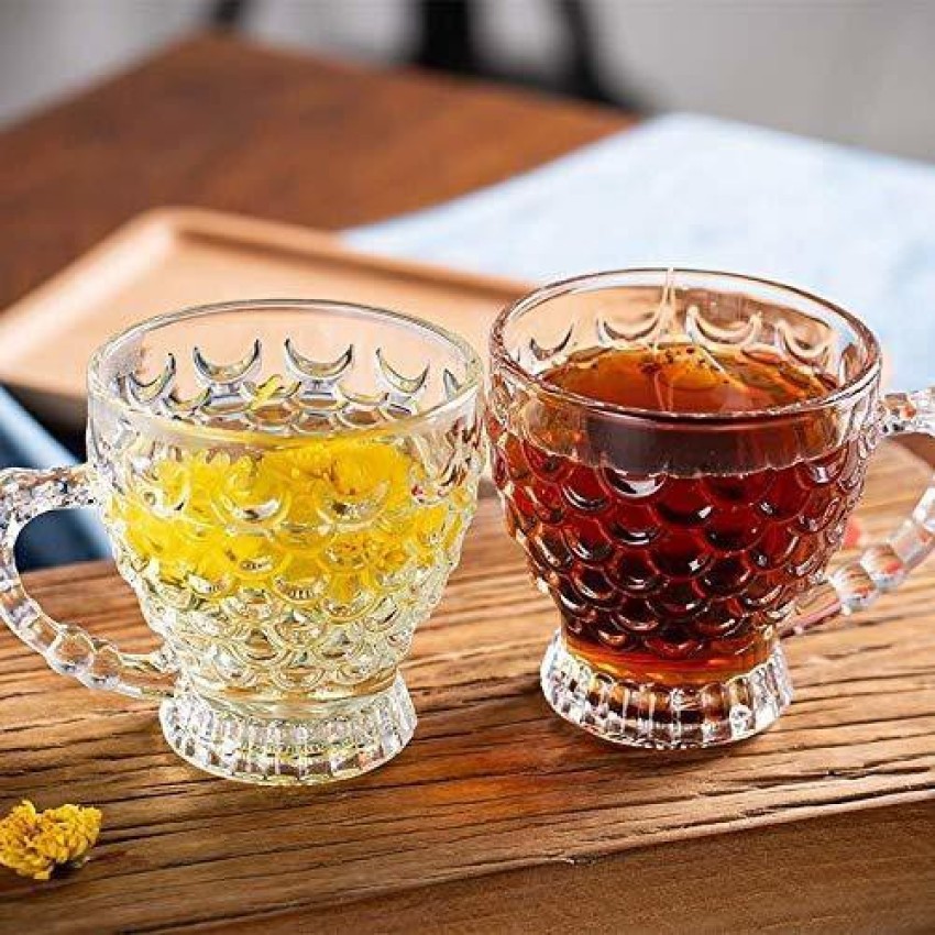 Transparent Glass Tea Cup Set And Saucer 6pcs, Size: 210ml