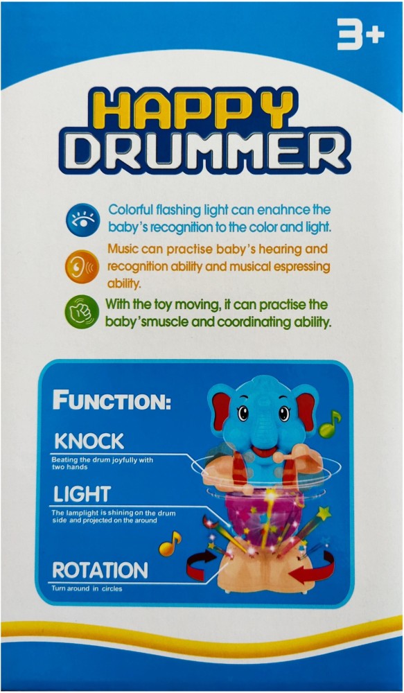Elephant Musician Toy for Kids, Baby Drum Set with Music and