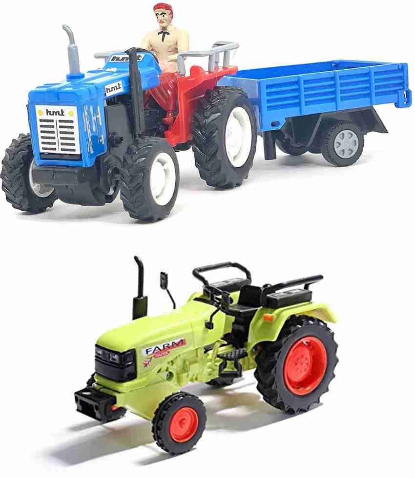 Toyco Pack Of 2 Pull Back Tractor with Trolley Farm Tractor