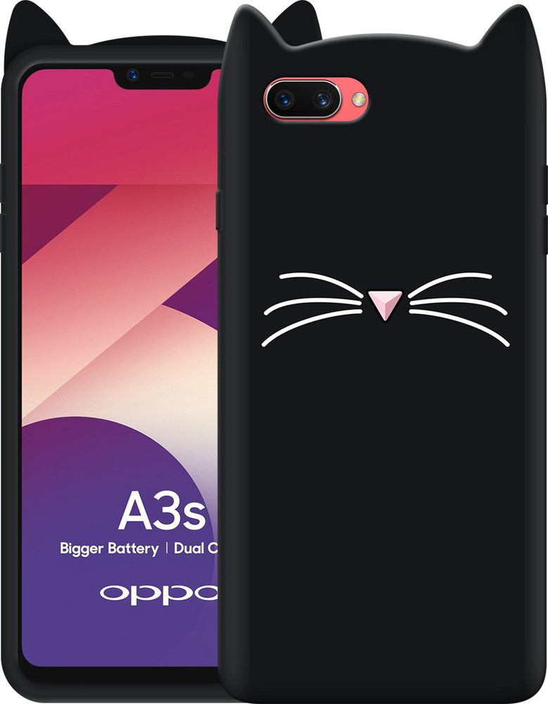 Strivex Back Cover for Oppo A3s Ear Kitty Case 3D Cute
