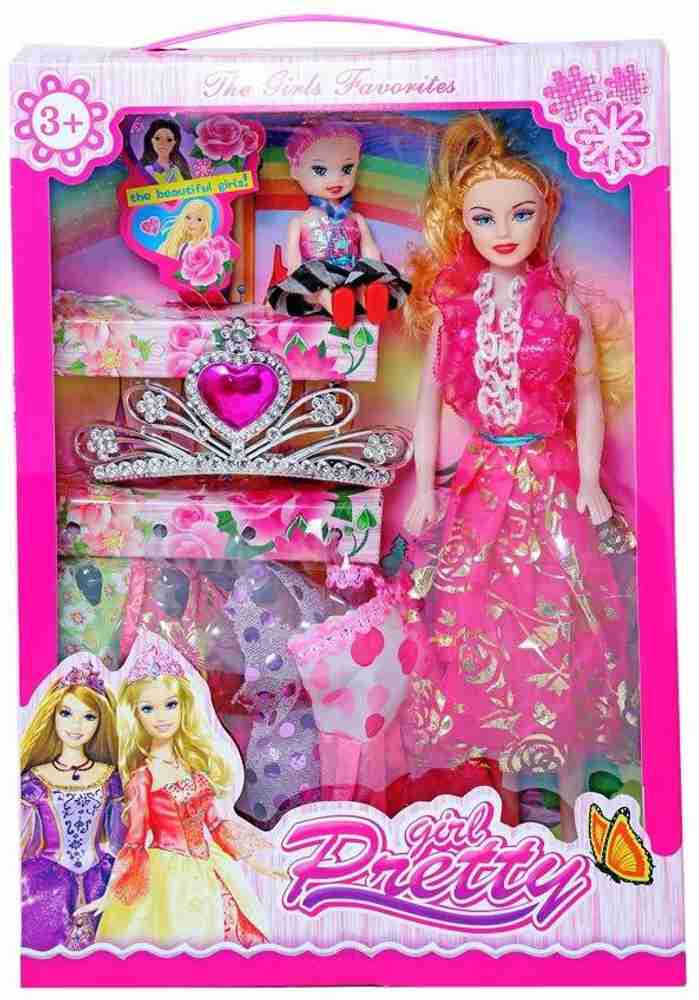 UNIQUE GIFT SHOP Pretty Doll for Girls Doll Set for Girls Big Doll with Baby Doll Fashion Dress 1 Crown Beautiful Doll Cute Doll Set for Girls Kids Age 3 Multi Color