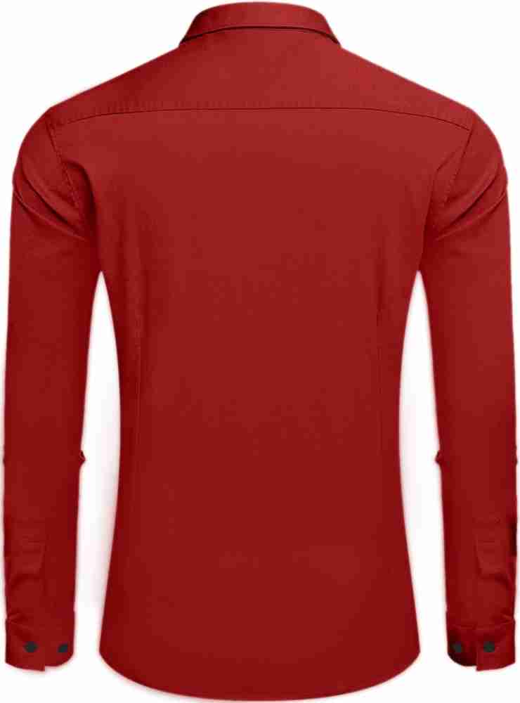 Red Solid Casual Full Sleeves Polo Neck Men Regular Fit T-Shirt