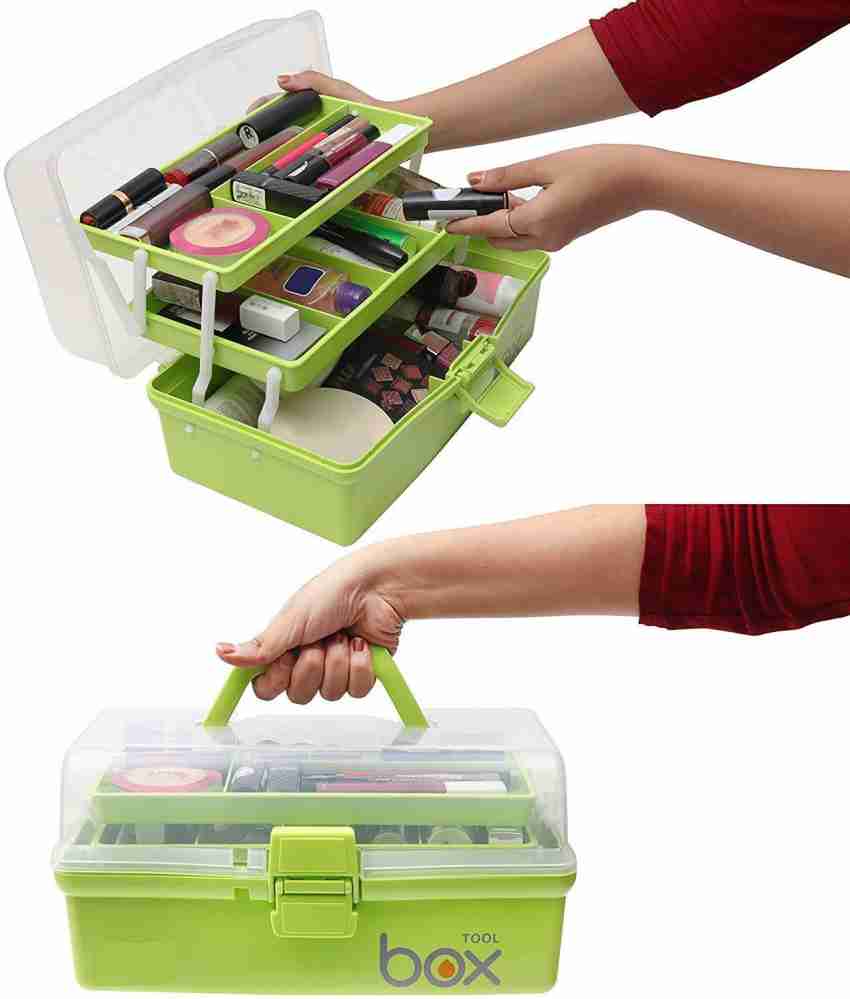 Three-layer Storage Box With Tray, Plastic Portable Folding Tool Box,  Multipurpose Organizer And Storage Case For Art Craft And Cosmetic,  Students Drawing Tool Box, Home And Office Supplies, Back To School Supplies
