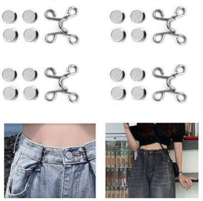 Waistband Tightener, Waist Tightener for Trousers 4 Sets Jean Buttons Pins,  No Sewing Required Pant Waist Tightener Adjustable Waist Buckle Extender